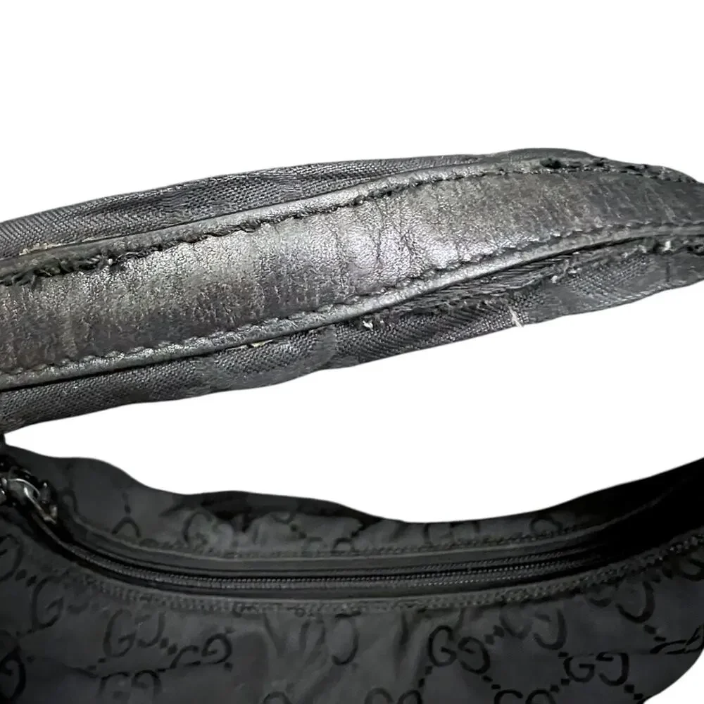 Gucci Black GG Logo Front Pocket Nylon Hobo Shoulder Bag Vintage Luxury Purse